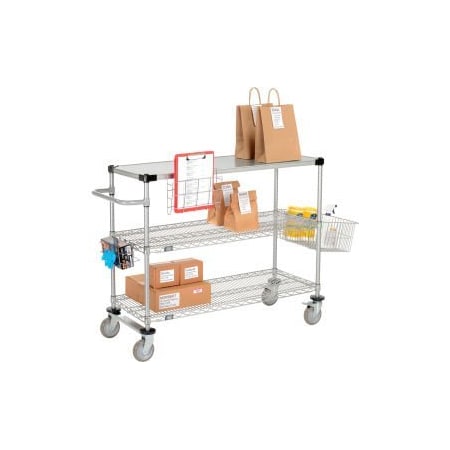 Nexel Curbside Cart, Nexelate , 48L x 18W x 40H, 2 Wire, 1 Solid Shelf, Polyurethane Casters CS18482EP